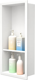 Stainless Steel Shower Niche 18"× 8" White Double Shelves No Tiled Need Recessed Niche Shower for Wall Storage Bathroom Niche Shelf Over-Mounted Installation