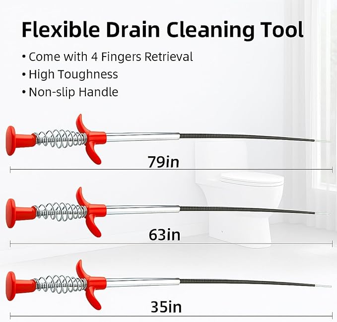 Drain Snake, Toilet Serpentine Drainage Blocker - Professional Drainage Cleaning Tool, Flexible Grab Claw Pick up, Used for Cleaning Toilets, Sinks, Showers, and Bathtubs (35 in63 in 79 in)