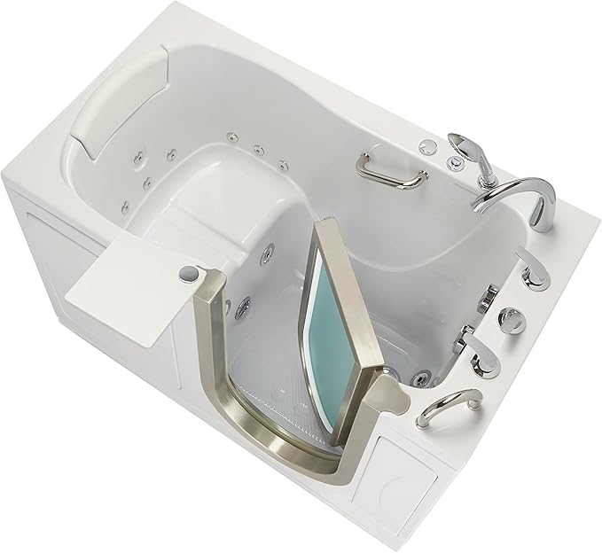 Ella Royal 32"x52" Acrylic Hydro Massage Walk-In Bathtub with Right Inward Swing Door, Heated Seat, 5 Piece Fast Fill Faucet, 2" Dual Drain