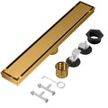 Linear Shower Drain, 304 Stainless Steel with Adjustable Leveling Feet, Hair Strainer,Reversely Install Place to Create an Invisible Floor Drain - Gold -24-Inch