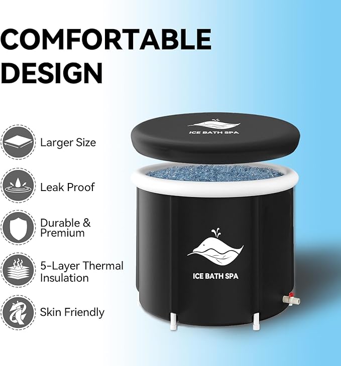 BDL Ice Bath Tub for Athletes, Extra Large Portable Freestanding Bathtub 105 Gallons Cold Plunge Bathtub for Recovery Outdoor Folding Spa Bath Tub, Whale Black