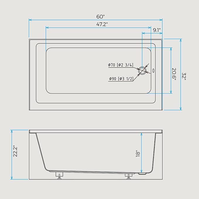 60 Inch Alcove Soaking Bathtub, Rectangular Acrylic Tub with Integral Apron, Left Drain, Glossy White Finish, Brushed Nickel Pop-Up Drain, Contemporary Recessed Bathtub for Bathroom Upgrade