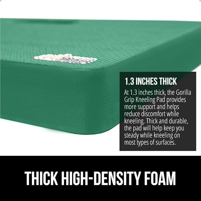 GORILLA GRIP Extra Thick Patent Pending Soft Foam Kneeling Pad, Supportive Large Cushion Knee Pads for Gardening, Baby Bath Time, Dirt and Water Resistant, Workout and Garden Supplies, 17.5x11, Green