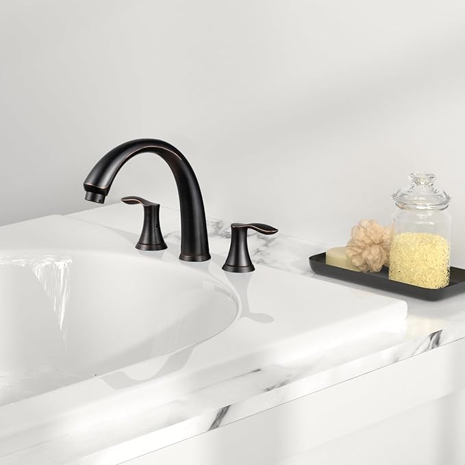 Oil Rubbed Bronze Roman Tub Faucet, Lava Odoro 8 inch Widespread Bathtub Faucet with Valve, High Flow 2 Handle Deck Mount Tub Faucet, Solid Brass 3 Hole Bath Tub Filler TF405-ORB