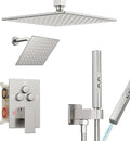 Shower Faucet Set Brushed Nickel Shower System, Ceiling Mount 10 Inch Shower Head With Wall Mount 6 Inch Shower Head and 2 in 1 Handheld Spray, Push Button Diverter Shower Valve Trim Kit