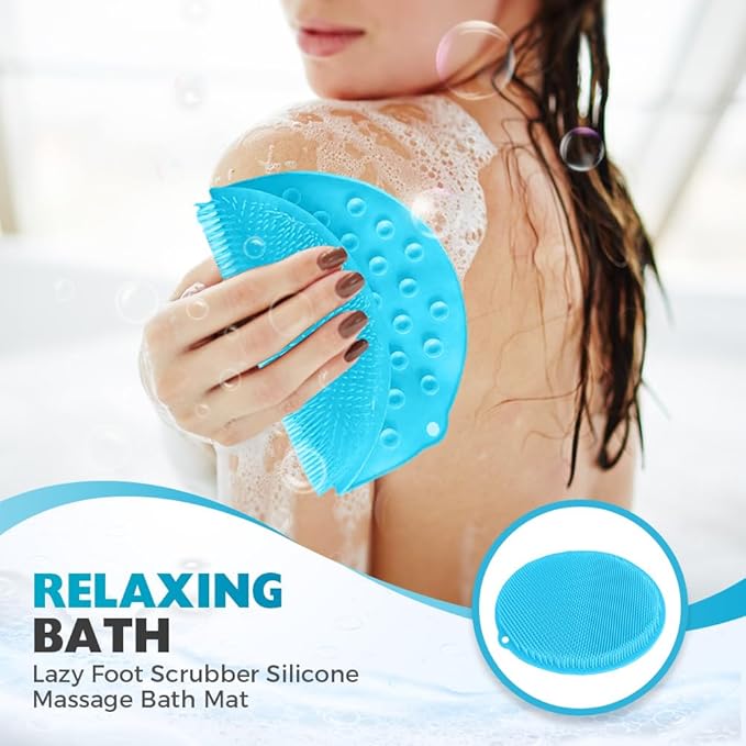 Silicone Shower Foot Scrubber Mat, 2025 Upgrade Shower Mat Slip Suction Cups Foot Scrubber for Men and Women (1 * Blue)