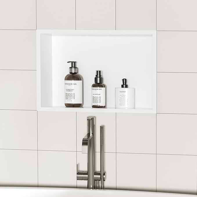 Neodrain 18X12Inch Shower Niche, White Stainless Steel Wall Niche NO Tile Needed Recessed Cabinet Shower for Bathroom Storage