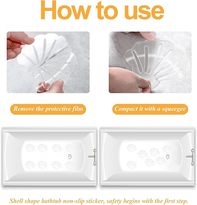 Clear Bathtub Stickers Non Slip, Shell Shaped Tubs Safety Shower Treads, Adhesive Sticker for Bathroom Bathtub, Shower Floor(30Pcs)
