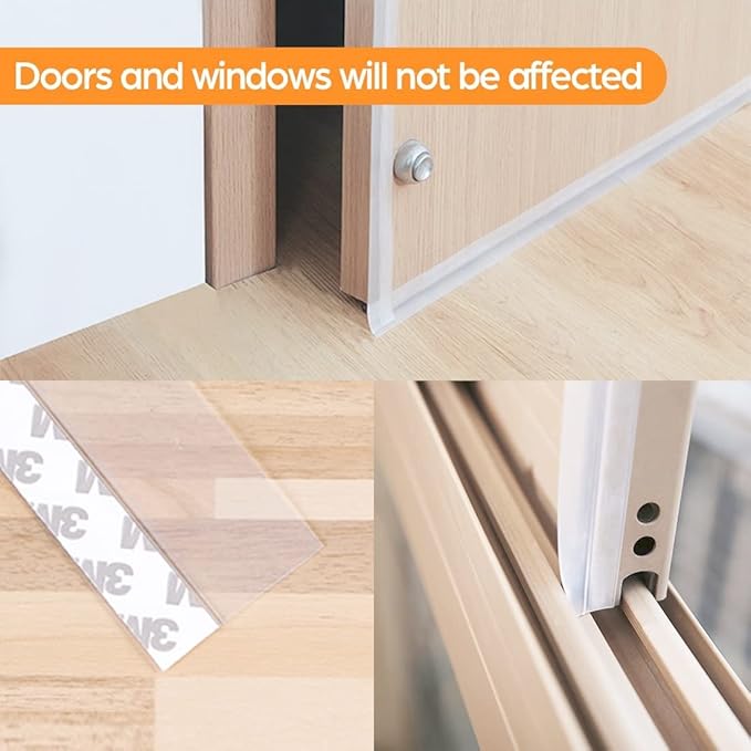 33.5 Ft Weather Stripping Seal Strip, Silicone Draft Stopper, Self Adhesive Shower Door Bottom Seal and Insulation Strip for Frame Windows and Glass Gaps (Transparent, 25+25mm)
