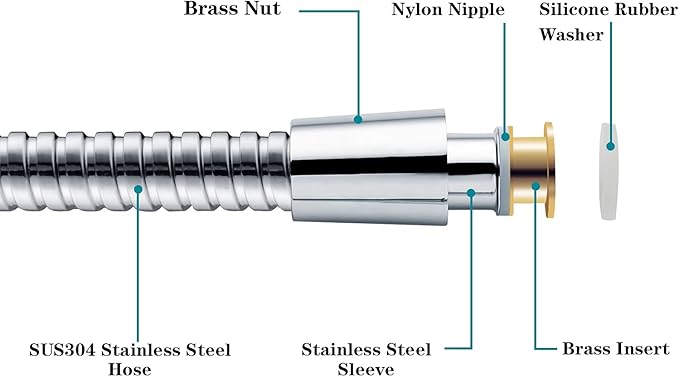 BRIGHT SHOWERS Shower Hose For Hand Held Shower Heads, 69 Inches Cord Extra Long Stainless Steel Hand Shower Hose, Ultra-Flexible Replacement Part with Brass Insert, Polished Chrome