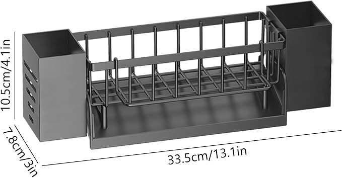 Kitchen Sink Caddy Organizer, Sponge Holder for Kitchen Sink with Drain Tray, 3 Compartments Utensil Drying Rack, Kitchen Utensils Holder with Towel Bar, Kitchen Countertop Organizers