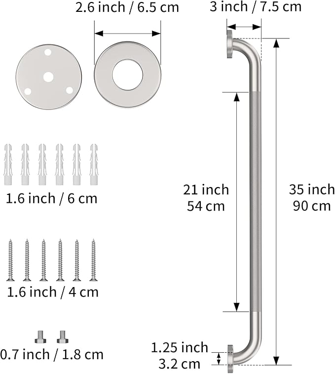 36 Inch Anti Slip Shower Grab Bar, Munzong Satin Brushed Nickel Bathroom Grab Bar, Knurled Bathroom Balance Bar,Safety Hand Rail Support Handicap Elderly Injury Senior Assist Bath Handle