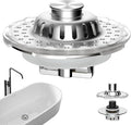 Universal Bathtub Drain Stopper Shower Drain Hair Catcher with Visible Top Strainer, Upgraded 3 in 1 Pop-up Tub Stopper Drain Plug Fit for 1.5 to 2.4" Hole, Stainless Steel Filter Basket