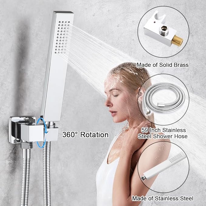POP SANITARYWARE All Metal Shower Tub Faucet Set Chrome Bathroom 8 Inch Shower Head System with Tub Spout Wall Mounted Single Handle Shower Trim Kit with Rough-in Valve