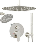 Shower Systems Shower Faucet Sets STARBATH 3 Way 12+6" Round Dual Rainfall Shower Head with Handheld Spray, Ceiling Mounted Rain Shower Valve with 5 Diverter and Trim Kit Complete, Brushed Nickel
