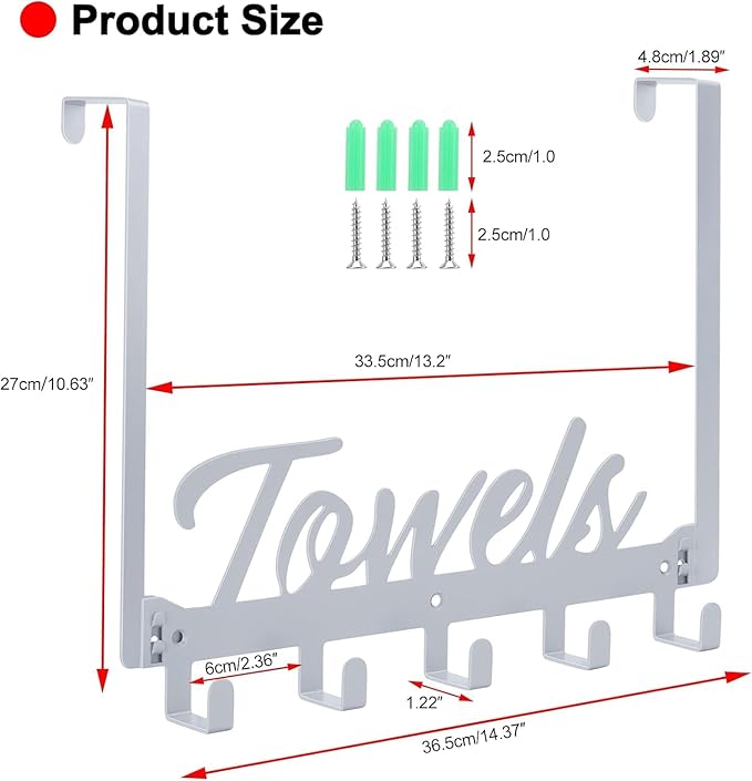 2 Pack Over The Door Hooks, Towel Rack for Bathroom Towel Holder for Hanging Heavy Duty,Over Door Hanger with 10 Coat Hooks for Bedroom Bathroom Kitchen, Silver
