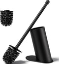 Toilet Brush and Holder Set, Stainless Steel Toilet Bowl Brush with 16.5" Long-Reach Handle, Tilted Canister with Concealed Brush Head & Anti-Splash Shield for Bathroom Cleaning, 1 Spare Head Included