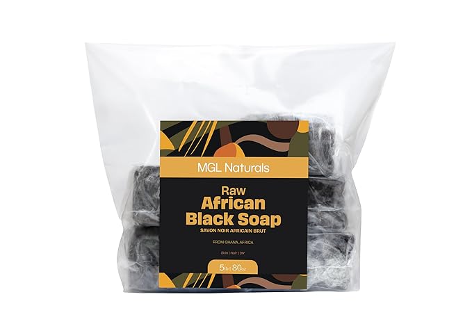 MGL Naturals Raw African Black Soap 5 lb bulk handmade from Ghana, Africa | Vegan & Organic | Face and body deep cleanse wash. (5 lb)