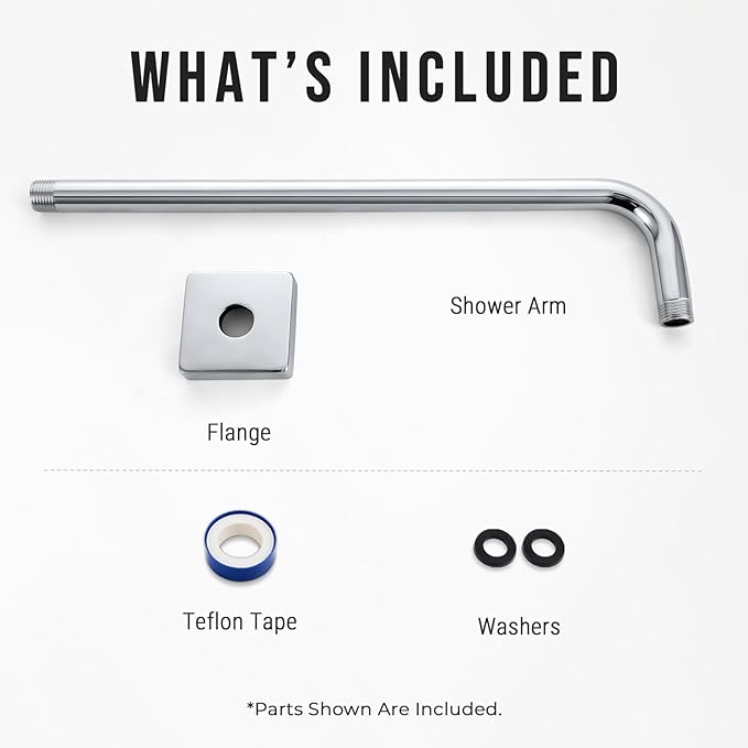 G-Promise All Metal 15.2-Inch Shower Arm with Flange, Wall-Mounted Stainless Steel 90 Degree Shower Extension Pipe Replacement for Fixed Shower Heads, Chrome