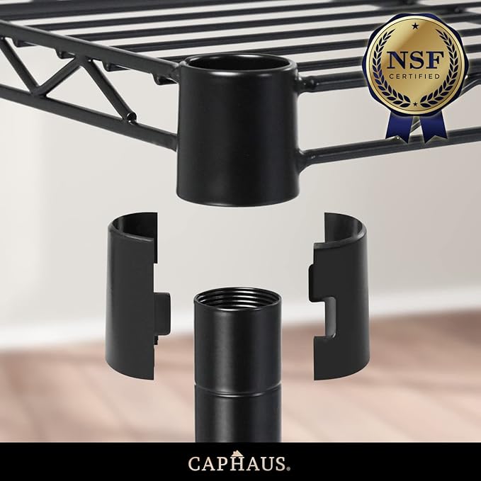CAPHAUS NSF Adjustable Height Wire Shelving Unit w/Liner, Basement Storage Shelving, Metal Steel Storage Shelves, Garage Shelving Storage Organizer, Utility Shelf, 4-Tier W/Wheels W/Liners, Black