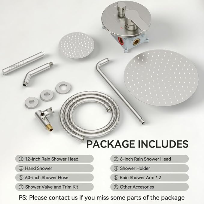 Shower Systems STARBATH 12+6" Round Dual Rainfall Shower Head with Handheld Spray for Two People, Wall Mounted 3 Way Rain Shower Faucet Sets Complete, Included Valve and Trim Kit, Brushed Nickel