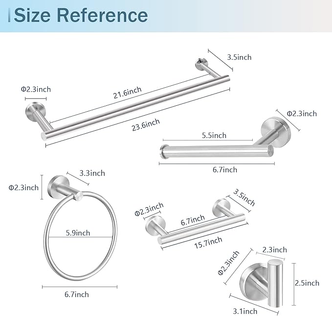 Cilee 10 Piece Brushed Nickel Bathroom Hardware Set, 24 inch Brushed Nickel Towel bar Towel Ring Toilet Paper Holder Robe Towel Hook, SUS304 Stainless Steel Bathroom Accessory Set