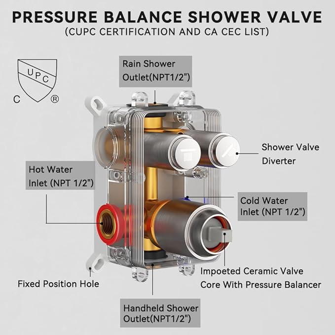 Shower Faucet Set Brushed Nickel Shower System, STARBATH 10" Ceiling Mount Rain Showerhead and 6" Wall Mounted Rainfall Shower for Couples, On Off Button Valve Dual Head Shower Systems Complete
