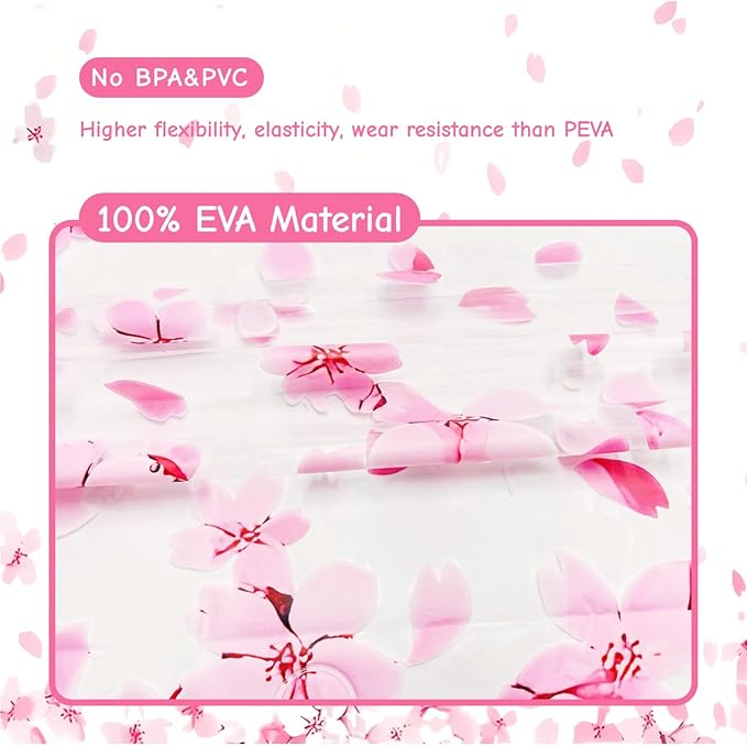 Clear Pink Floral Shower Curtain Liner, Cute Plastic Transparent Cherry Blossom Shower Curtain, Girly Flower Petals Spring Shower Curtains for Bathroom, 72x78 Shower Curtain Set with Magnets 12 Hooks
