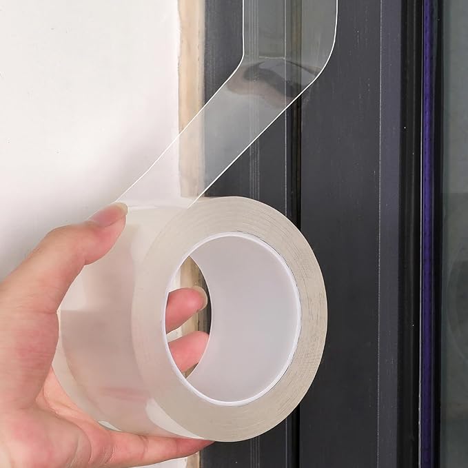 Transparent Weather Sealing Tape, Clear Draft Isolation Film Tape for Door Draft Stopper, Adhesive Tape for Doors, Windows and Shower Glass Gaps - No Residue (1.2 Inch x 66Ft)