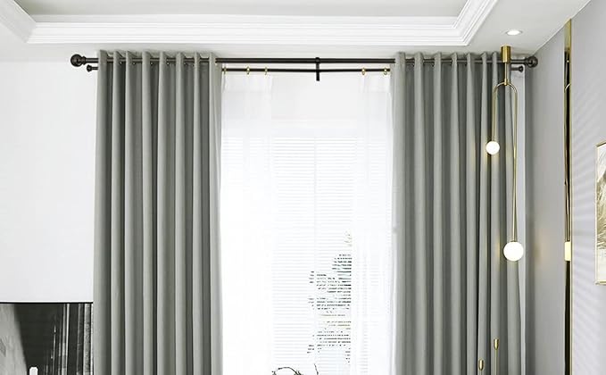 Double Curtain Rod 48 to 84 inch, Adjustable 1 inch Double Drapery Rod Rods for Windows and Doors with Ball Round Finials and Premium Aluminum Brackets Set(48-84",Matte Black)