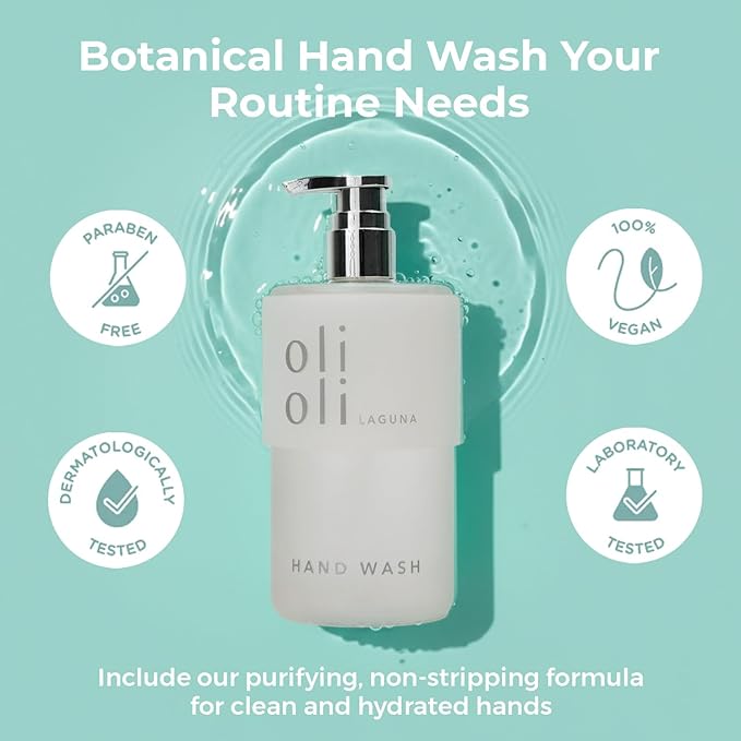 OLIOLI Botanical Hand Wash 15.2oz | Gentle, pH-Balanced Liquid Hand Soap with Aloe | Hydrating Cleanser for Soft, Refreshed Skin | Coastal-Inspired Luxury Hand Wash for Daily Use