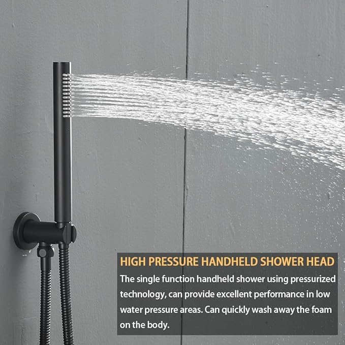Matte Black Round Shower Faucet Set with Body Jets 10 Inch Shower Head Handheld Shower Combo Set High Pressure Ceiling Mount with Rough-in Valve