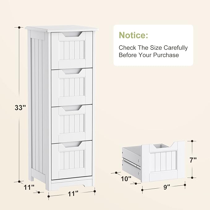 Gizoon 33'' Bathroom Storage Cabinet Freestanding with Drawers Floor Organizer Cabinet for Hallway Living Room and Bathroom, White
