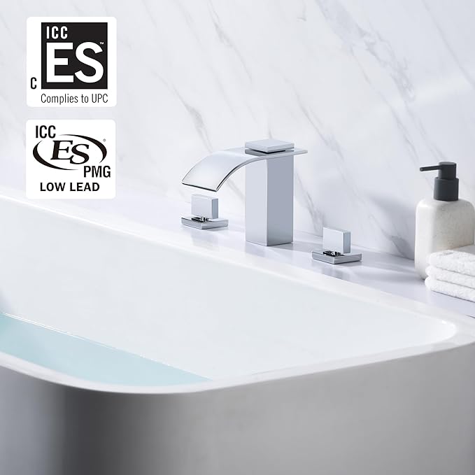 SUMERAIN 3 Hole Deck Mount Roman Tub Faucet Waterfall Bath Tub Faucet with Valve, Chrome Finish