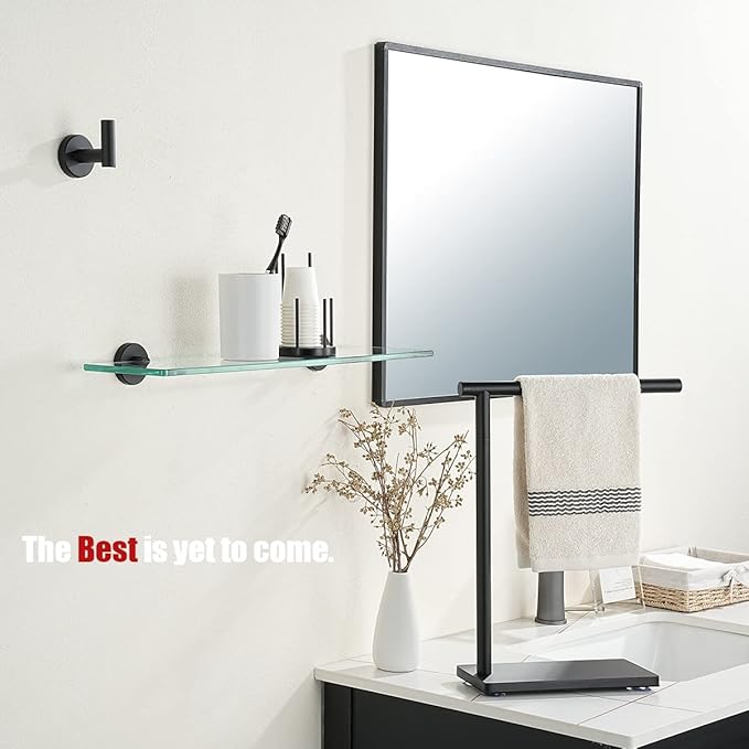 JQK Bathroom Glass Shelf Black, Tempered Glass Shower Storage 20 by 5 inches, 304 Stainless Steel Matte Black Wall Mount, 2 Pack, TGS101L20-PB-P2
