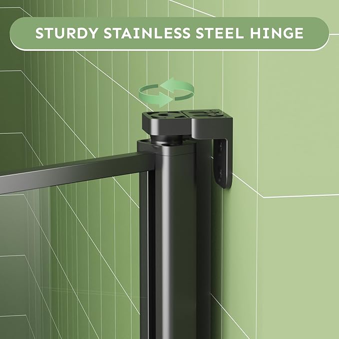 30" Wx72 H Frameless Reversible Pivot Shower Door, 1/4" Clear SGCC Tempered Glass & Shatter Proof Film, 304 Stainless Steel Hardware, Water Protection Seal Stripes Plus Glass-Fixing Aluminum Stripe