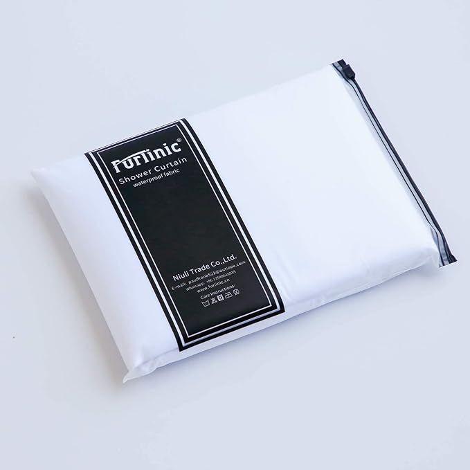 Furlinic No Hooks Needed Black Shower Curtain or Liner,Polyester Fabric Bathroom Curtains with 6 Split Grommets,Waterproof & Machine Washable,Stall Size,48x78 Inch