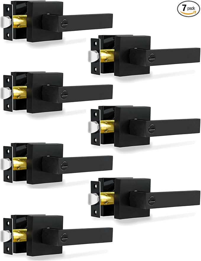 Privacy Door Levers, Matte Black Door Handles Heavy Duty Bed and Bath Door Locks Interior Keyless Locksets, Reversible for Left Right Handed Doors, 7 Pack