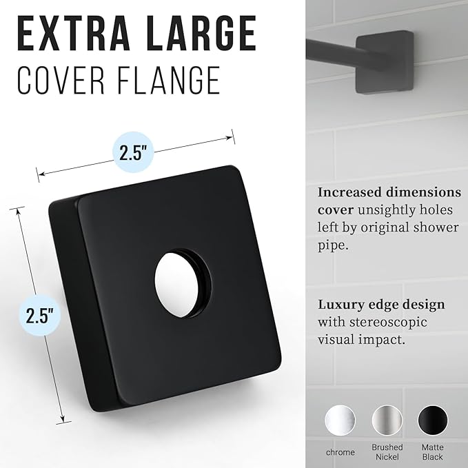 G-Promise All Metal 15.2-Inch Shower Arm with Flange, Wall-Mounted Stainless Steel 90 Degree Shower Extension Pipe Replacement for Fixed Shower Heads, Matte Black