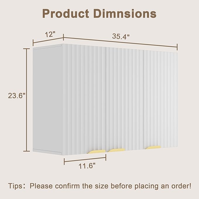 ChooChoo 3-Door Bathroom Wall Cabinet, Fluted Kitchen Wall Cabinet with Adjustable Shelf, Wall Mounted Storage Cupboard for Bathroom, Laundry Room, Entryway, Garage, White