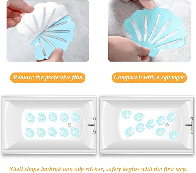 Bathtub Stickers Non Slip, Shell Shaped Tubs Safety Shower Treads, Adhesive Sticker for Bathroom Bathtub, Shower Floor,Blue (30Pcs)
