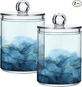 MNSRUU 2 Pack Qtip Holder Organizer Dispenser Blue Watercolor Marble Bathroom Storage Canister Cotton Ball Holder Bathroom Containers for Cotton Swabs/Pads/Floss