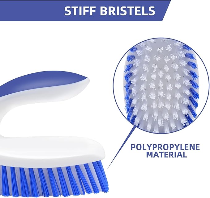 BITOPE 2 Pack Deep Cleaning Brush Set, Scrub Brush with Comfort Grip, Stiff Bristles Cleaner Scrubber for Kitchen, Sink, Bathroom, Shower Floor-Blue&White