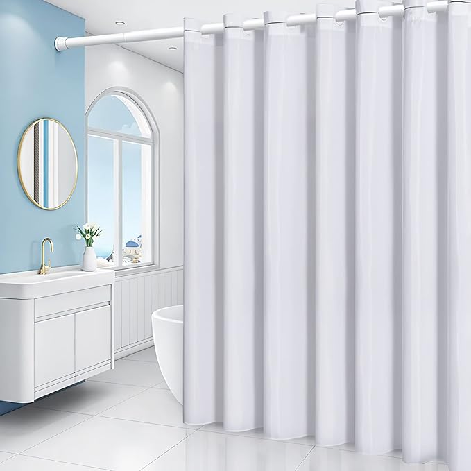 Furlinic White Shower Curtain No Hooks Needed,Polyester Fabric Long Shower Curtain Liner 78 Length with 10 Plastic Split Grommets,Machine Washable & Waterproof Bathroom Curtains,78x78 Inch