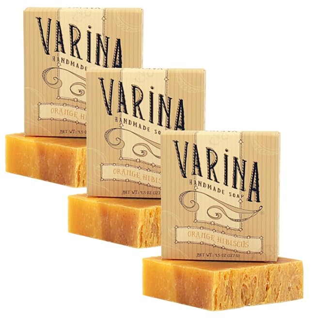 Organic Orange Hibiscus Bar Soap - Gentle Cleansing for Sensitive Skin, Fruity - 3 Pack