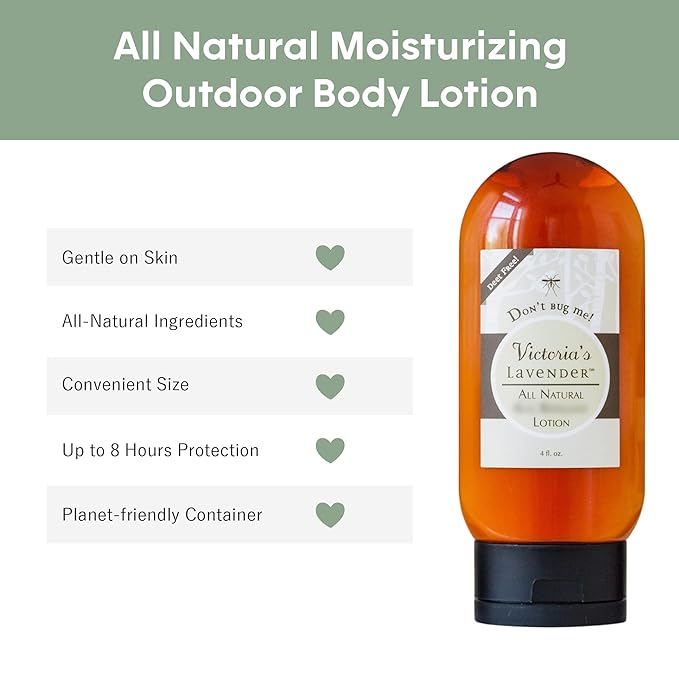 Victoria's Lavender “Don’t Bug Me” Insect Spray & Body Lotion - DEET-Free Plant-Based with Essential Oils & Aloe Vera, Travel-Friendly Skin Protection - 4 oz Each