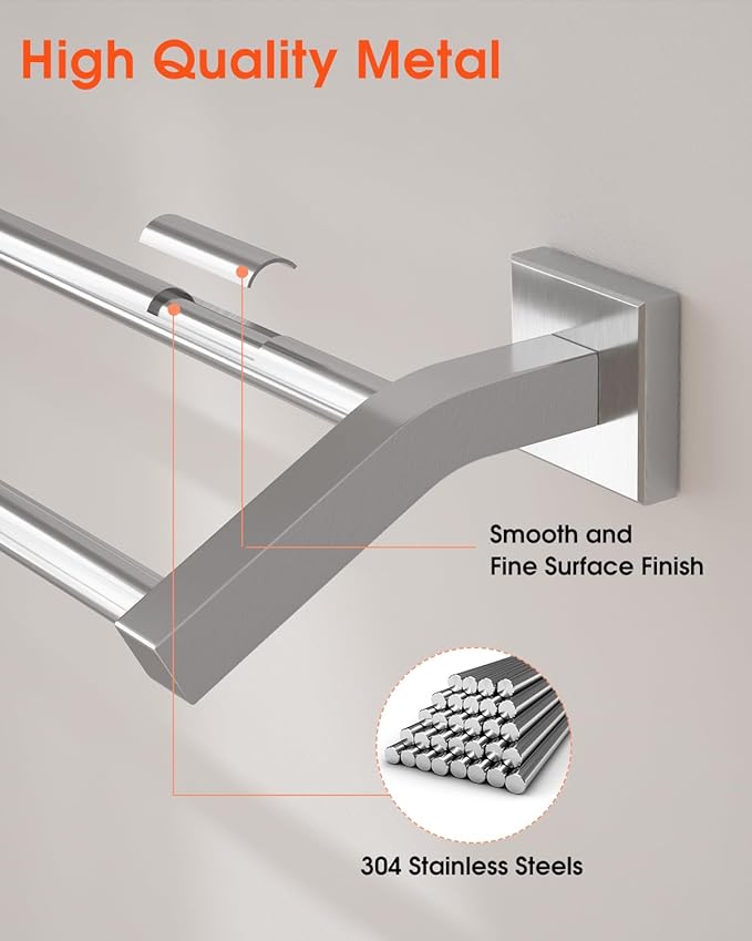 Alise Double Bath Towel Bars Towel Racks for Bathroom,Wall Mount Towel Holder Heavy Duty SUS304 Stainless Steel Towel Hanger Towel Rail,Brushed Nickel 32 Inch