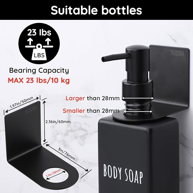Segbeauty Stainless Adhesive Bottle Holder, 3Pcs Bathroom Bottle Dispenser Holder, Dia 1.1in 2.8cm Lotion Bottle Wall Mount, Rustproof Shampoo Bottle Holder Wall Hanging Rack for Kitchen Toilet Black