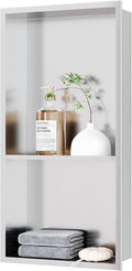 Neodrain No Tile Shower Niche, Brushed Stainless Steel Bathroom Shelf 24" X 12", Two-Tier Stainless Cubby, Bathroom Niche Cubby for Storage, No Tile Needed Recessed