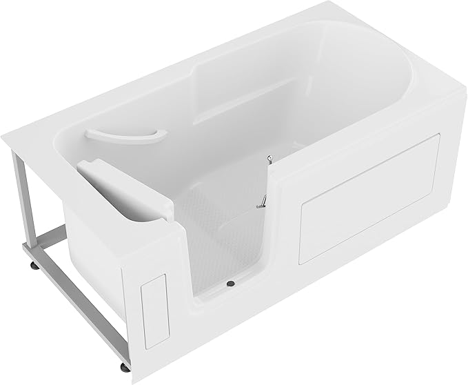 ANZZI Walk-In Tub 60'' x 30'' Acrylic, Left Drain, Easy Step Low Threshold, Non-Slip Floor, Modern Chrome Details, Glossy White Finish - 3060SILWS
